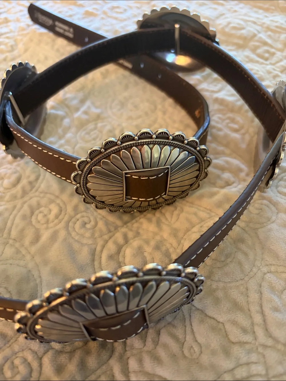 Nocona Brown Leather Belt with Oval Silver Conchos